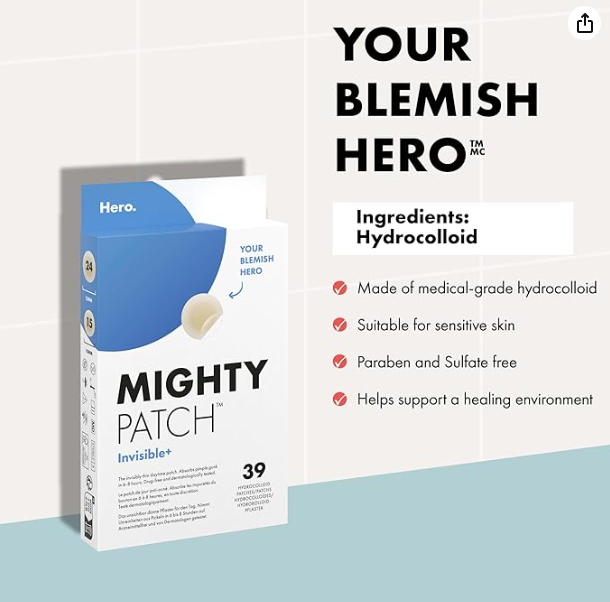 Mighty Patch Invisible+ - Ultra Thin Invisible Hydrocolloid Patch Spot Treatment (39 count) for Face and Day, Vegan, Cruelty-Free