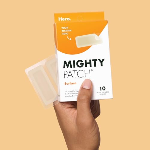 Mighty Patch Surface from Hero Cosmetics - Medical-grade Hydrocolloid Pimple Patch, Designed for your body, not just your face, Bigger patch for larger blemish areas (10 Count)