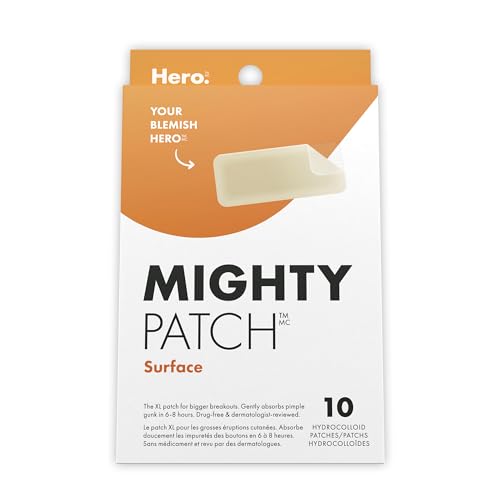 Mighty Patch Surface from Hero Cosmetics - Medical-grade Hydrocolloid Pimple Patch, Designed for your body, not just your face, Bigger patch for larger blemish areas (10 Count)