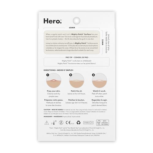 Mighty Patch Surface from Hero Cosmetics - Medical-grade Hydrocolloid Pimple Patch, Designed for your body, not just your face, Bigger patch for larger blemish areas (10 Count)