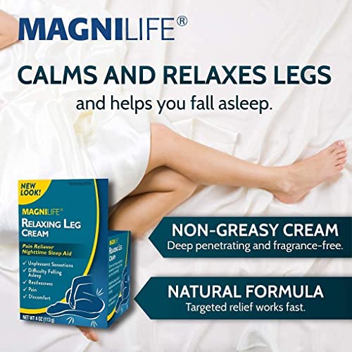 MagniLife Relaxing Leg Cream PM, Deep Penetrating Topical for Pain and Restless Leg Syndrome Relief, Naturally Soothe Cramping, Discomfort, and Tossing with Lavender and Magnesium - 4oz