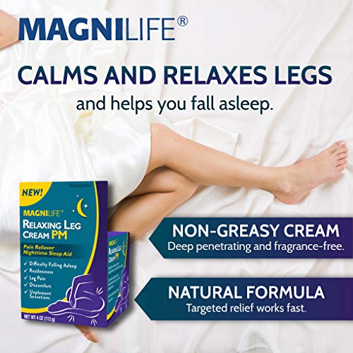 MagniLife Relaxing Leg Cream PM, Deep Penetrating Topical for Pain and Restless Leg Syndrome Relief, Naturally Soothe Cramping, Discomfort, and Tossing with Lavender and Magnesium - 4oz