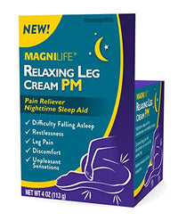 MagniLife Relaxing Leg Cream PM, Deep Penetrating Topical for Pain and Restless Leg Syndrome Relief, Naturally Soothe Cramping, Discomfort, and Tossing with Lavender and Magnesium - 4oz