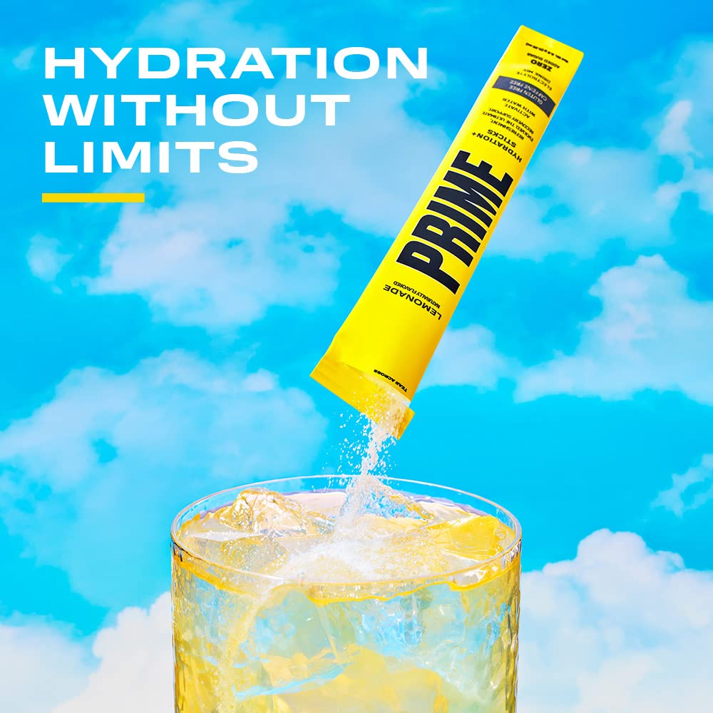 PRIME HYDRATION+ Sticks Lemonade | Hydration Powder Single Serve Sticks | Electrolyte Powder On The Go | Low Sugar | Caffeine-Free | Vegan | 6 Sticks